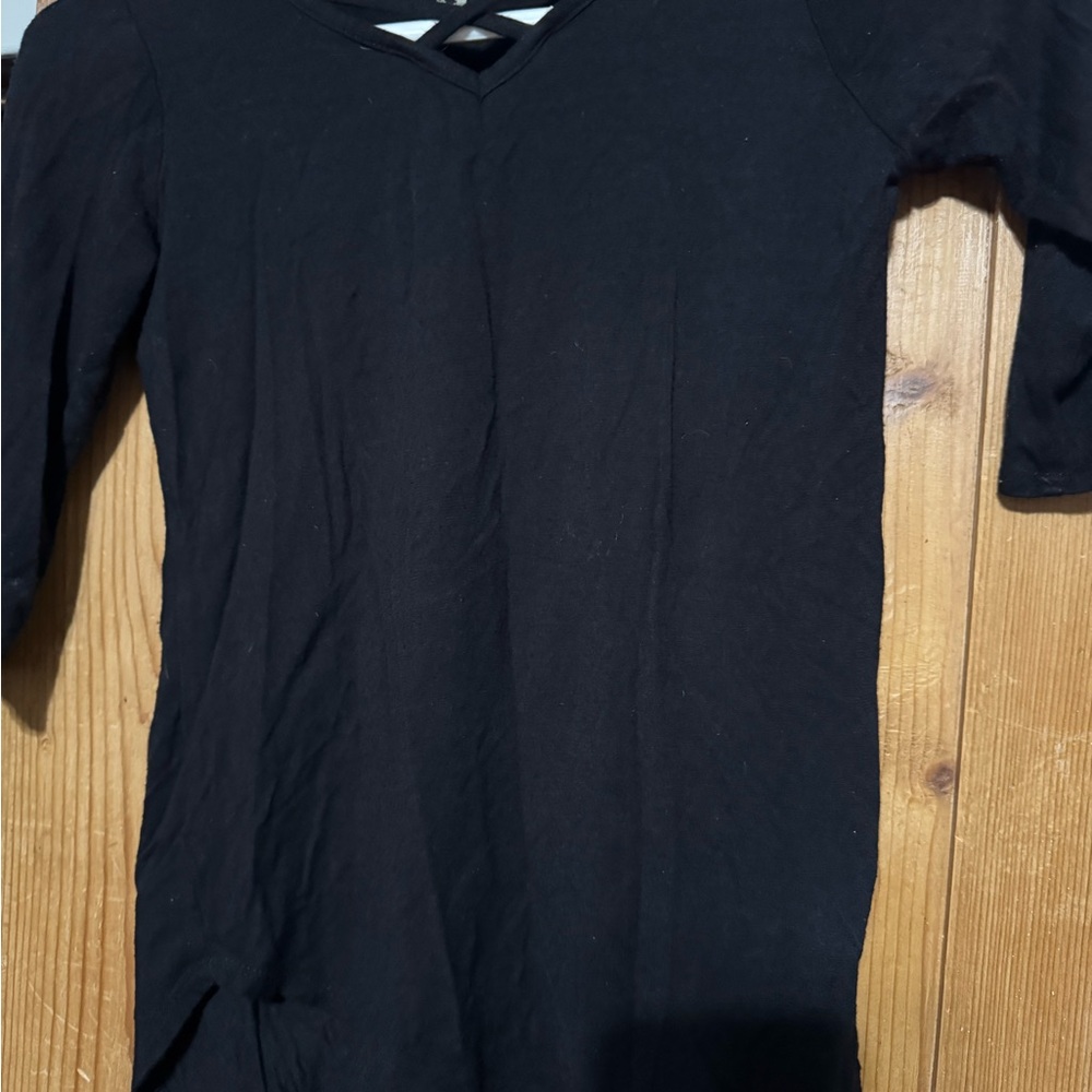 Pomelo Black V-Neck Top with Crisscross Detail
